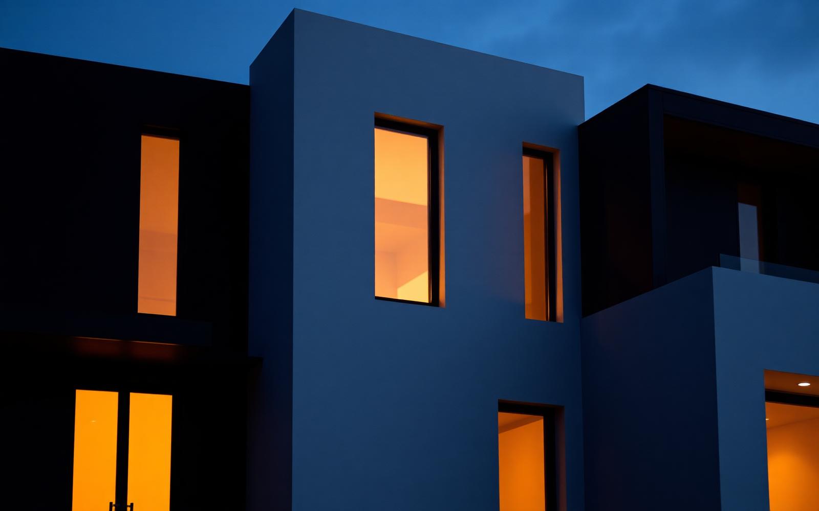 Modern home at dusk